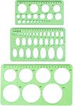 MAYMII 3 Pieces Circle and Oval Stationery Template, Clear Green Plastic Measuring Template Ruler, Geometric Ruler Template Digital Drawing for Office and School, Drawing Templates (3 Styles)