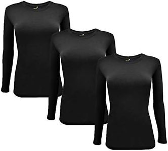 Natural Uniforms Women's Under Scrub Tee Crew Neck Long Sleeve T-Shirt Pack of 3 (X-Small, 3 Pack Black)