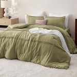 Bedsure King Comforter Set with Sheet - 4 Pieces Soft Olive Green Bedding Sets, Grid Pinch Pleat, All Season Lightweight Fluffy Bed Set with Solid Boho Comforter, Pillowcases & Sheet