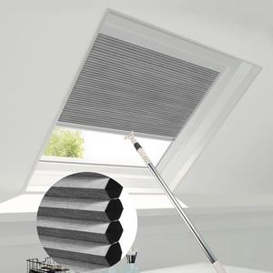 ZSTARR Manual Skylight Shades Cordless Honeycomb Blinds Full Blackout Light Filtering Fabric Window Shades for Skylight Roof Inclined Plane Room Windows (93036C-Greyscale Blackout)
