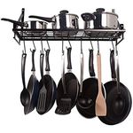 Craftize Mstore Alloy Steel Pot And Pan Rack Holder Stand With 10 Hooks, Large, Black, Hanging Shelves