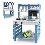 Costzon 2 in 1 Mud Kitchen, Double-sided Fir Wood Kids Kitchen Playset & Pretend Grocery Store with Stoves, Sink, Running Water Box, Accessories, Mud Table, Outdoor Play Kitchen, Gift for Boys Girls