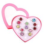 PartyKindom 12PCS Kids Rings Girls Adjustable Rings Princess Ring with Heart Shape Box for Children Kids Little Girls Rings for Kids