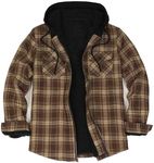 ZENTHACE Men's Hoodie Flannel Jacket Sherpa Lined Zip Up Fleece Jacket Fall Winter Hooded Flannel Shirt Shackt Coat Brown S