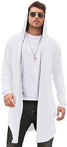 COOFANDY Men Shawl Collar Cardigan Lightweight Long Hooded Drape Cape Cloak Open Front White