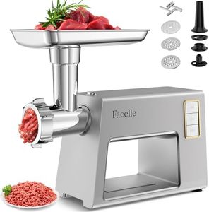 Facelle Electric Meat Grinder for Home Use, Mincer Machine with Stainless Steel Blades & 3 Grinding Plates,Sausage Stuffer & Kubbe Kit, Food Grinder for Burgers, Kibbeh, Beef Sticks, Chicken Patties