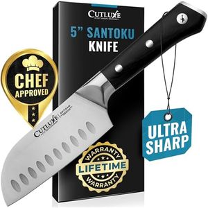 Cutluxe Santoku Knife – 5" Chopping Knife, Vegetable Knife – Forged High Carbon German Steel – Full Tang & Razor Sharp – Ergonomic Handle Design – Artisan Series