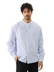 The Souled Store Stripes: Marina Men and Boys Long Sleeve Button Front Blue and White Cotton Mandarin Collared Shirts