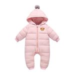 Baby Girls Snowsuits All in One Coat, Hooded Overalls Winter Romper Jumpsuits Pramsuits Cotton Onesie Winter Jacket Outfits, 9-12 Months pink2