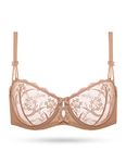 Deyllo Women’s Embroidered Lace Unlined Bra Demi Sheer See Through Underwire Bras Non Padded(Mocha Latte,36D)