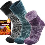 Welwoos Heated Thermal Socks for Women & Men Winter Warm Ski Thick Boot Insulated Gift Socks Stocking Stuffers for Women 3 Pairs（Purple & Green & Black,M)