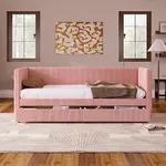 Fuhomtre Twin Size Corduroy Daybed with Two Drawers,Easy Assembly