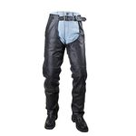 Motorcycle Leather Chaps for Men Biker Riding Cowboy Chaps Black Multi-Pocket Split Soft Leather Pants, Black With Removable Lining, Medium