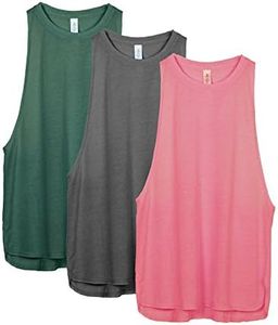 icyzone Workout Tank Tops for Women - Running Muscle Tank Sport Exercise Gym Yoga Tops Athletic Shirts(Pack of 3) (M, Army/Charcoal/Pink)