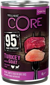 Wellness CORE 95 percentage Turkey and Goat, Wet Dog Food, Grain Free Wet Dog Food, High Meat Content, Turkey and Goat, 6 x 400 g