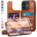 Designed for iPhone 12/12 Pro Case Wallet, Card Holder Case with [RFID Blocking Leather][2 Screen Protectors][Magnetic Clasp Folio Case] Shockproof Women Men Cover 6.1" for Apple 12 Orange