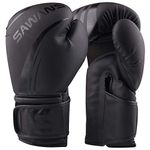 SAWANS® Boxing Gloves Professional MMA Sparring Kickboxing Punch Bag Training Muay Thai Fighting (Matte Black, 10 OZ)