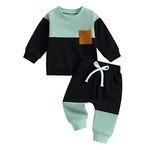 Toddler Baby Boy Summer Clothes Short Sleeve Contrast Color T-Shirt+ Drawstring Shorts Pants Set Outfits (Z01-Black Green, 6-12 Months)