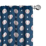 Ambesonne Sports Window Curtains, Baseball Patterns on Vertical Striped Background Stars Design, Lightweight Decor 2-Panel Set with Rod Pocket, Pair of - 28" x 84", Blue Red