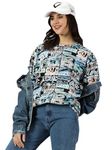 RodZen Oversized | Loose Fit | Relaxed Fit Half Sleeves 100% Cotton Round Neck Graphic Printed T-Shirt for Womens/Girls (Multiblue, Medium)