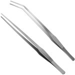 Aquarium Aquascape Tools, CoiTek 2 in 1 Anti-Rust Aquatic Plant Aquascaping Long Handle Tool Stainless Steel Silver Tweezers for Aquarium Tank Clean Fish Tank Silver Feeding Tongs(2 PCS)