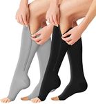 Zipper Compression Socks - 2 Pairs Open Toe Compression Stockings for Men Women - 15-20 mmHg Knee High Compression Socks for Edema, Varicose Veins, Swollen Sore