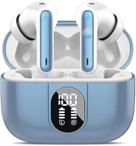 Csasan Ecouteurs Bluetooth sans Fil, Écouteurs Bluetooth 5.3 HiFi Stéréo avec 4 ENC Réduction de Bruit Mic, 40Heure Contrôle Tactile Oreillette Bluetooth avec Écran LED, Casque Bluetooth Bleu Ciel