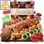 Christmas Gift Baskets for Families, Festive Fruitcake & Christmas Cookies Set Holiday Cookies W Xmas Lights, Chocolate Linzer, Sprinkles, Candy, Raspberry Jam & more 50oz Kosher Fresh Baked