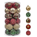 Valery Madelyn Christmas Tree Ornaments Set for Christmas Decorations, 30ct 2.36" Green Red Gold Shatterproof Christmas Ball Ornaments, Decorative Hanging Ornament Bulk for Xmas Holiday Party Decor