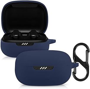 kwmobile Carcasa Compatible con JBL Live Pro Plus Funda - Funda de Silicona antigolpes con mosquetón - Azul Oscuro