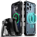 VENA vArmor for iPhone 16 Pro Max Rugged Case with Belt Clip Holster [Military Grade Drop Protection] [Works with MagSafe] Heavy Duty Tough Protective Cover with Kickstand - Slate Blue/Black