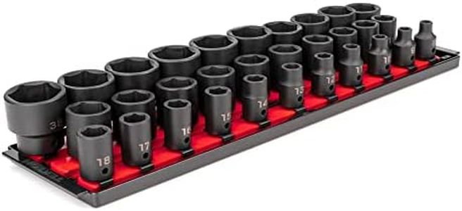 TEKTON 1/2 Inch Drive 6-Point Impact Socket Set, 31-Piece (8-38 mm) with Rails | SID92104