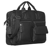 J. Wilson London - Designer Genuine Real Nappa Leather 15" Laptop Handmade Unisex Crossover Shoulder Messenger Briefcase Bag Satchel (Black)