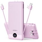 VEGER Portable Charger for iPhone Built in Cables Fast Charging USB C Slim 10000 Power Bank, Wall Plug USB Battery Pack for iPhones, iPad, Samsung More Phones Tablets (Purple)