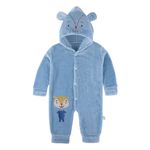 Bold N Elegant Cartoon Bear Warm Winter Fur Wool Full Sleeve Footless Baby Romper with Hood, Front Button Bodysuit for Newborn Infant Baby Boy Girl (Blue, 6-12 Months)