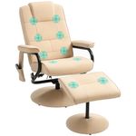 HOMCOM Manual Sofa Reclining Armchair PU Leather Massage Recliner Chair and Ottoman, Cream