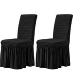 CHUN YI Dining Chair Covers Set of 2, Universal Stretch Dining Room Chair Covers with Skirt, Removable Parsons Chair Slipcover for Kitchen Wedding Party Banquet (Black)