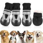 AUTOWT Dog Boots, Fleece Lined Paw Protector Dogs Shoes, Winter Snow Waterproof Dog Booties Rubber Soles Non-Slip with Reflective Strip for Large Medium Small Dogs Walking Running Outdoor,Size 7