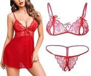 Culture Flossy® Women's Babydoll Nightwear, Babydoll Undergarments,Women's Honeymoon Dress, Women's Transparent Night Dress, Women's Nighty (Free Size, RED+COBO)