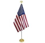 American Made USA Indoor Flag Pole Kit with Base Stand and Gold American Eagle Topper Ornament - Adjustable from 8 ft to 3.2 ft