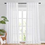 NICETOWN Extra Long White Sheer Curtains 108 inches Linen Blend, Rod Pocket & Back Tab Semi Linen Sheer Curtains Light Filtering Window Treatment Privacy for Living Room/Bedroom, 52 Wide, 2 Panels