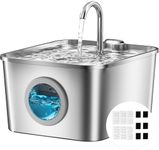 BalimoPet Cat Water Fountain for Drinking: 2.6L Stainless Steel Cat Water Fountain, Multiple Filtration Pet Water Fountain, Built-In Led, Ultra Silent with 6 Sponges and 6 Filter