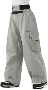 HIGH EXPERIENCE Snowboard Pants for Women Men Baggy Ski Pants Snow Loose Warm Insulated Winterproof Waterproof (Gray, Large)
