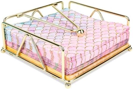 Portatovaglioli in metallo con piedistallo in legno 17,8 x 17,8 x 6,8 cm porta tovaglioli da tavolo con braccio a tensione ponderata per cucina, ristorante, picnic (oro)