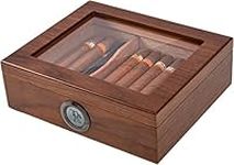 Cigar Humidor, Jansfuren Glass Top Cedar Cigar Box with Front Digital Hygrometer, Humidifier Gel & Divider, Desktop Humidor Case Hold 25-50 Cigars