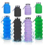 Collapsible Water Bottle,4 Pcs BPA Free Reuseable Silicone Foldable Leakproof 16oz Water Bottles,Portable Lightweight Water Bottles with Carabiner for Travel Gym Camping,Hiking Outdoor Indoor Sports