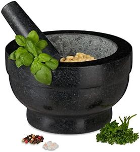 Relaxdays Mortier en granit avec pilon, robuste, pour épices, herbes, mortier en pierre polie, 5,6 kg, cm, 1l, noir