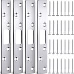 4 Pcs 6 Inch Door Strike Plate Security Latch Strike Stainless Steel Door Reinforcement Plate with Screws for Exterior Door Deadbolt Door Armor Heavy Duty Residential Use, Silver