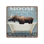 DAIERCY Vintage Metal Tin Signs Moose & Co. Bath Soap Wash Your Hooves Tin Sign Moose Bathroom Toilet Decor Funny Retro Kitchen Outdoor Garage Man Cave Home Wall Art Metal Sign 30x30 cm