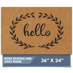 Barnyard Designs Natural Coco Coir Heavy Duty Backing Doormat - Large Cute Non-Slip Front Door Welcome Mat for Outside Entrance or Porch Entry, Brown (61 x 91cm, Hello)